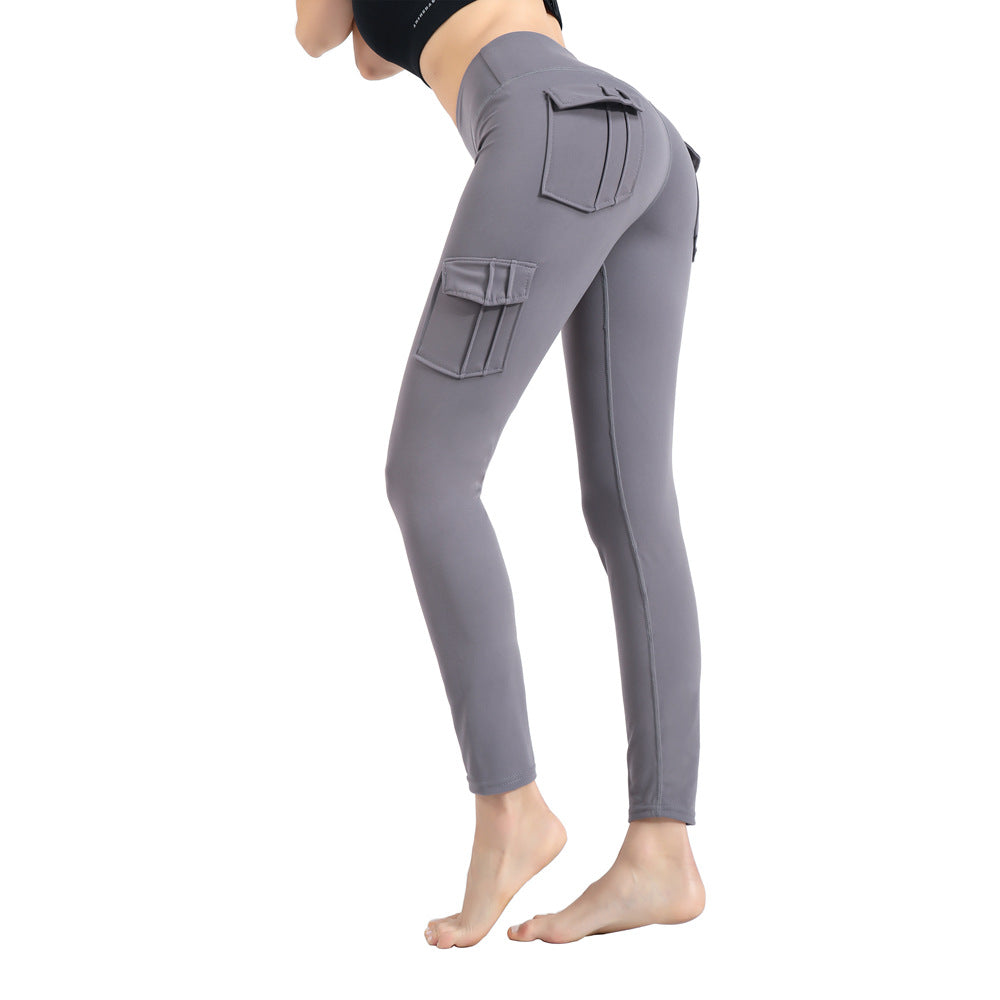 Pockets Trousers Solid Color Slim Yoga Track Pants Womens Clothing - Zalixer