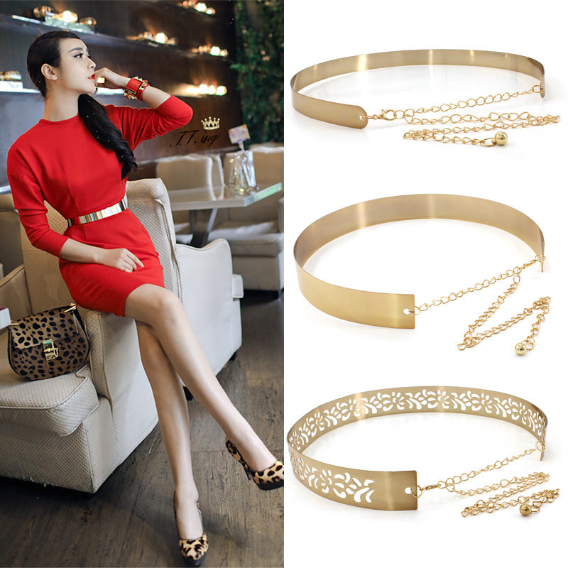 Coat Dress Iron Girdle Ladies All-match Metal Wide Accessories Waist Chain - Zalixer