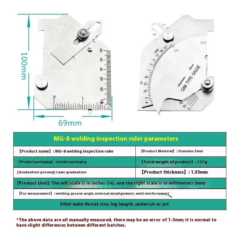 Cam-type Fillet Gauge Stainless Steel Welding Inspecting Ruler