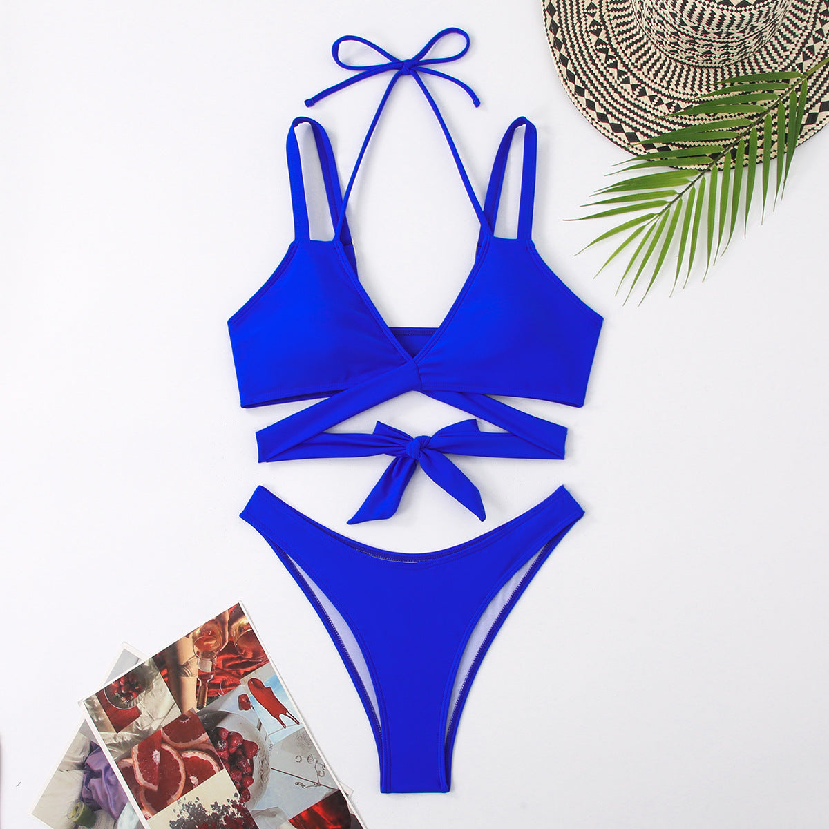 Solid Color Strap Beach Bikini Swimsuit - Zalixer