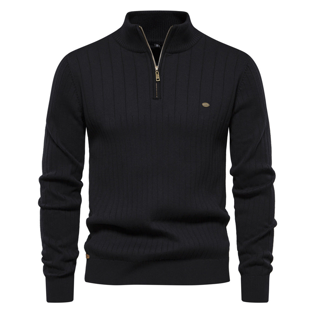 Half-zipper Pullover Sweater Men's Fashion Casual Stand Collar Long-sleeved Knitted Tops Fall Winter Clothing - Zalixer