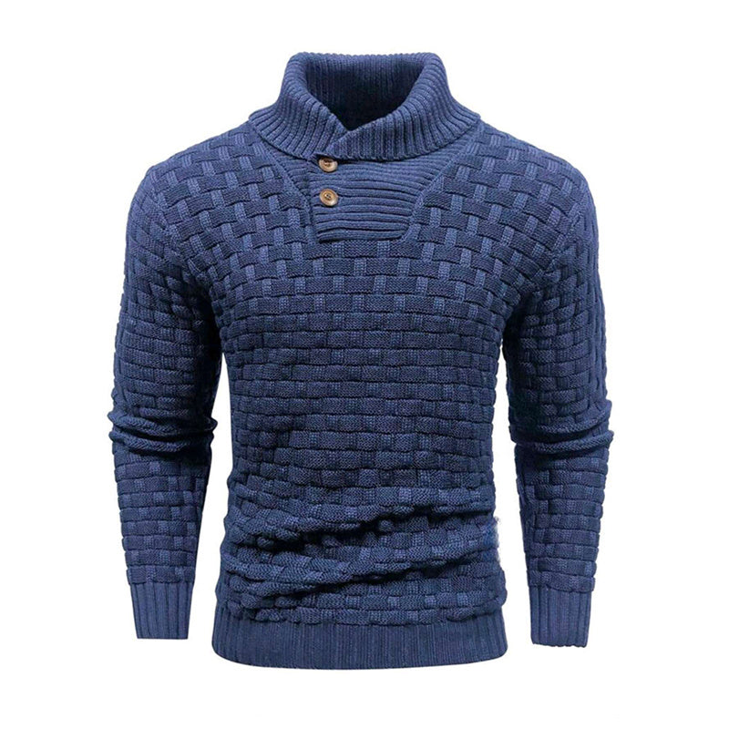Men's Slim Turtleneck Sweater With Button Design Fashion Casual Solid Color Pullover Top Clothing - Zalixer