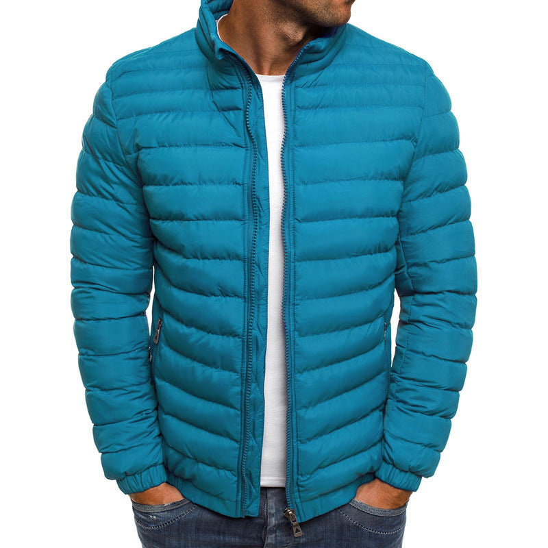 Men's Jacket Zipper Solid Color Long Sleeves Pockets Coldproof Autumn Thicken Cotton Padded Overcoat For Outdoor