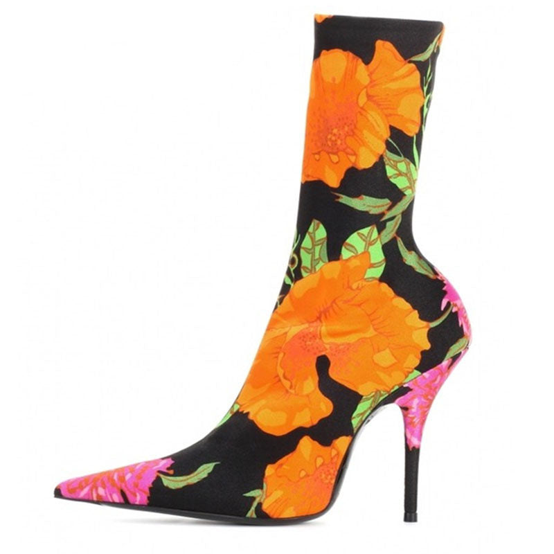 Womens Pointy Toe Elastic Boots, With Colorful , High Heels And Stiletto, Short Socks, New - Zalixer