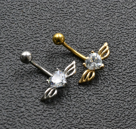 Love Wings Belly Button Ring Love Heart Zircon Belly Button Nails