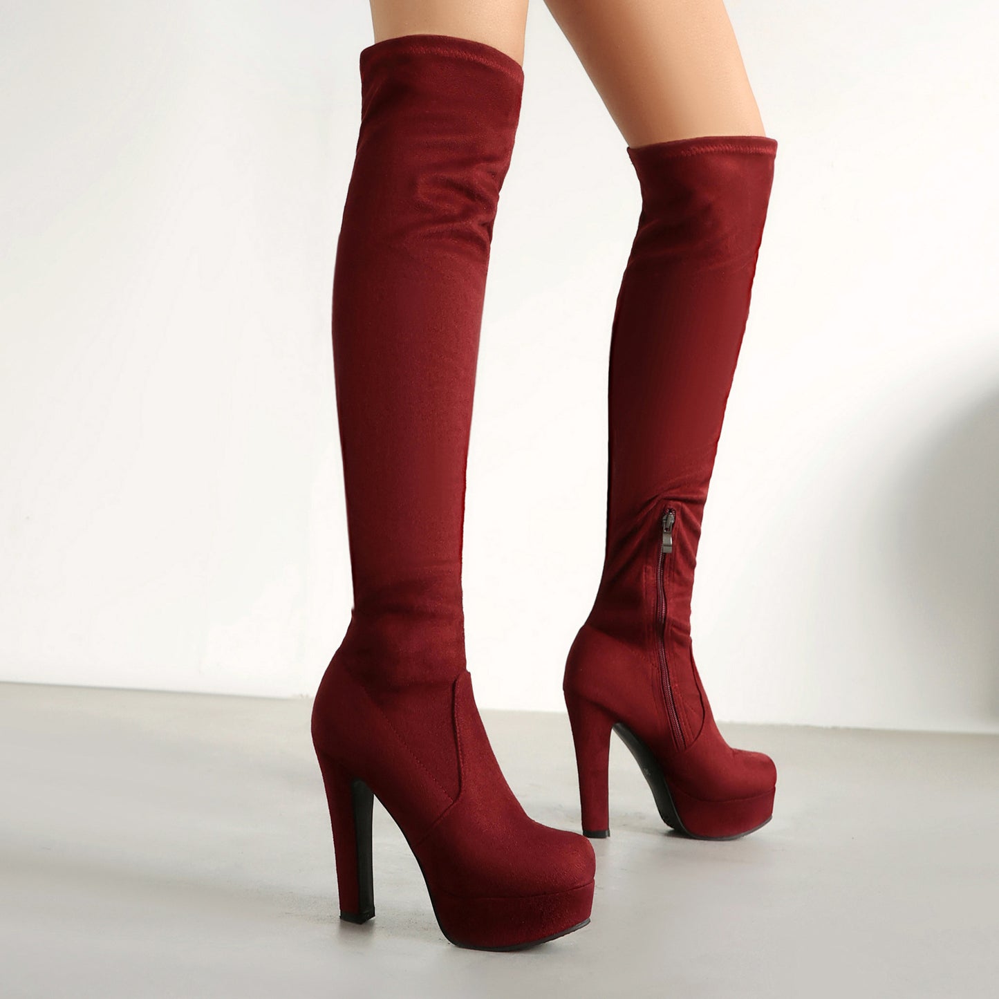 Womens Round-toe Chunky-heeled Over-the-knee Boots - Zalixer