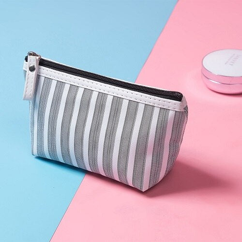 Miyahouse Canvas Cosmetic Bag Women Make up Bags Striped Printed Travel Toiletry Organizer Portable Pouch Makeup Case - Zalixer