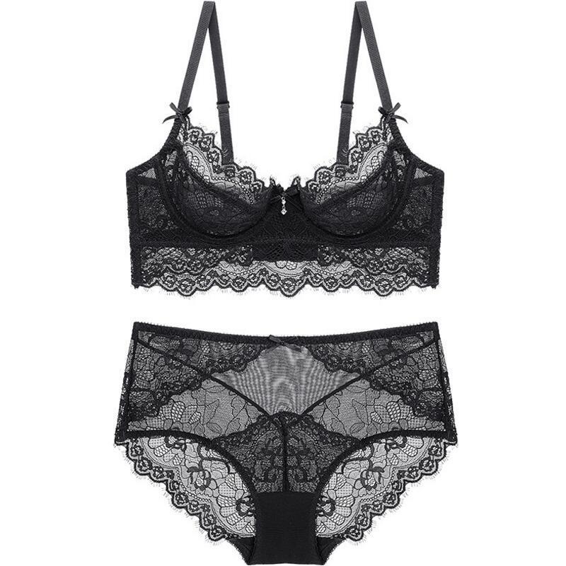 Ultra-thin Non-cotton Padded High Waist Bra Set - Zalixer