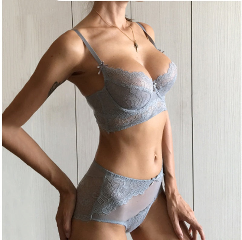 Ultra-thin Non-cotton Padded High Waist Bra Set - Zalixer