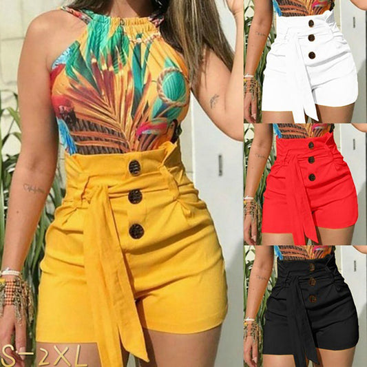 Women's Shorts Slim Fashion Sexy High Waist Belt Beach Shorts - Zalixer