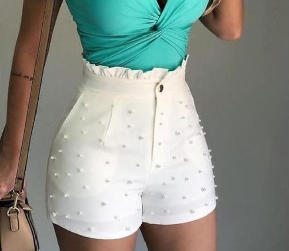 Women's Shorts Cannon Beads Solid Color Sexy Shorts Women - Zalixer