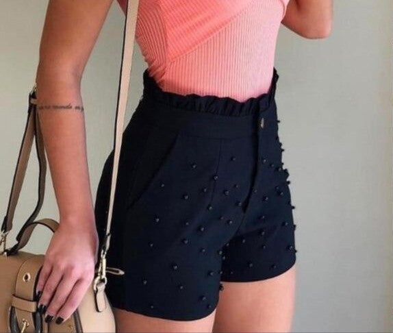 Women's Shorts Cannon Beads Solid Color Sexy Shorts Women - Zalixer