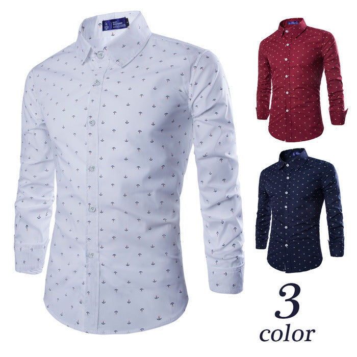 Men's Casual Anchor Print Long-sleeved Shirt