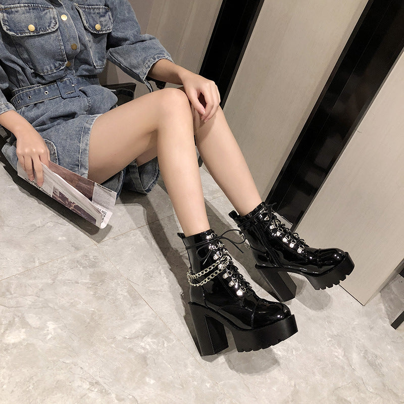Lolita Gothic Mary Jane Womens Boots Platform Leather Martin Boots - Zalixer