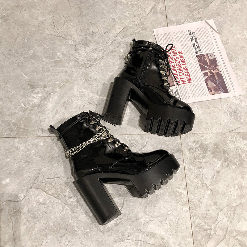 Lolita Gothic Mary Jane Womens Boots Platform Leather Martin Boots - Zalixer