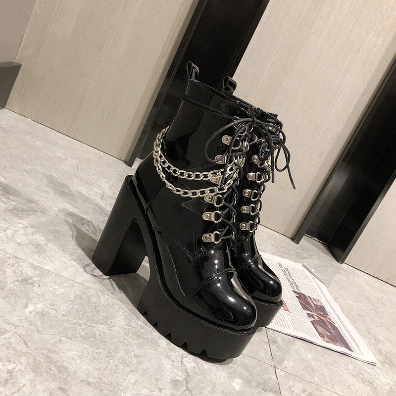 Lolita Gothic Mary Jane Womens Boots Platform Leather Martin Boots - Zalixer