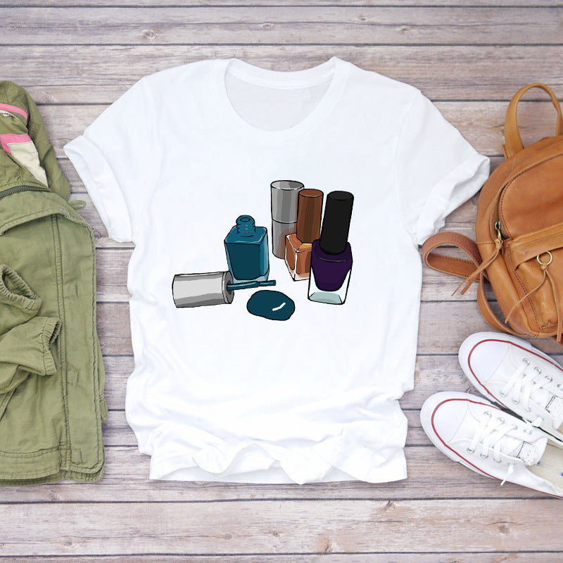 T-Shirts Top Fingernail Graphic Nail-Art Female Ladies Lady Summer Tee Make-Up-90s - Zalixer