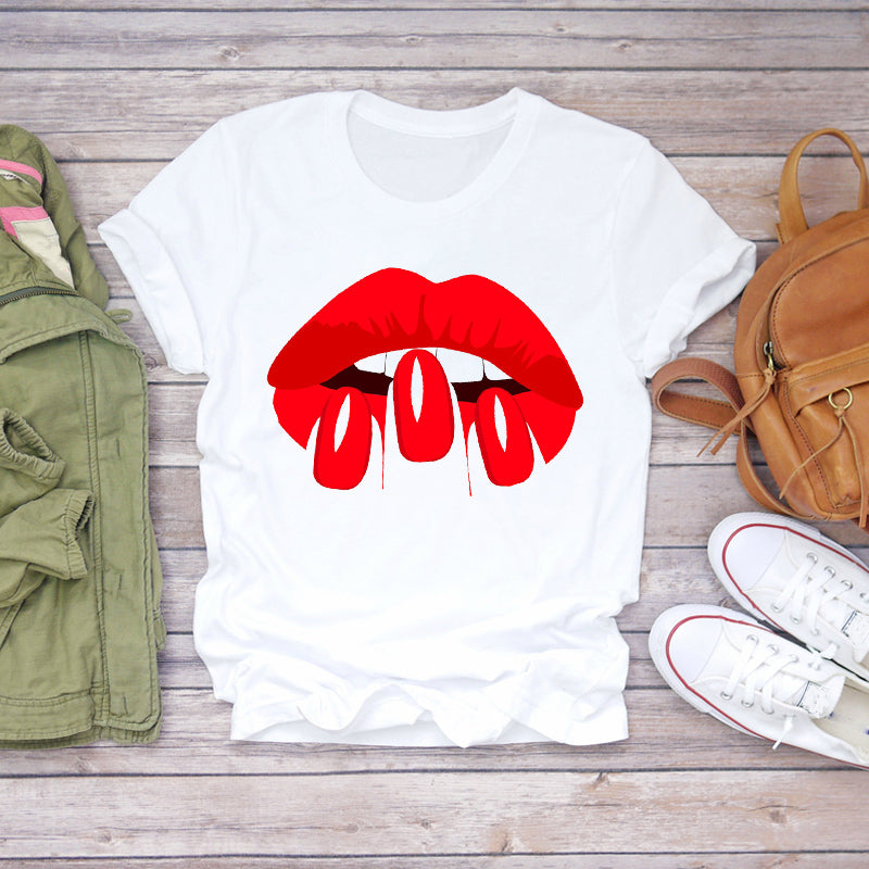 T-Shirts Top Fingernail Graphic Nail-Art Female Ladies Lady Summer Tee Make-Up-90s - Zalixer