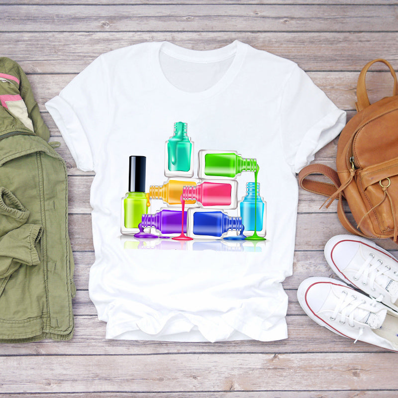T-Shirts Top Fingernail Graphic Nail-Art Female Ladies Lady Summer Tee Make-Up-90s - Zalixer