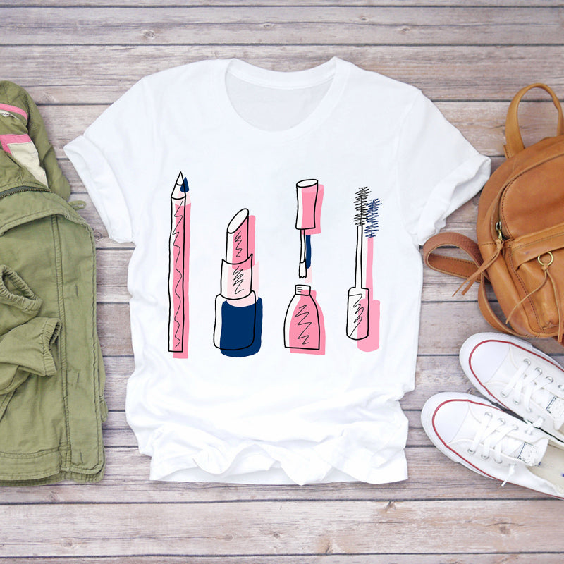 T-Shirts Top Fingernail Graphic Nail-Art Female Ladies Lady Summer Tee Make-Up-90s - Zalixer