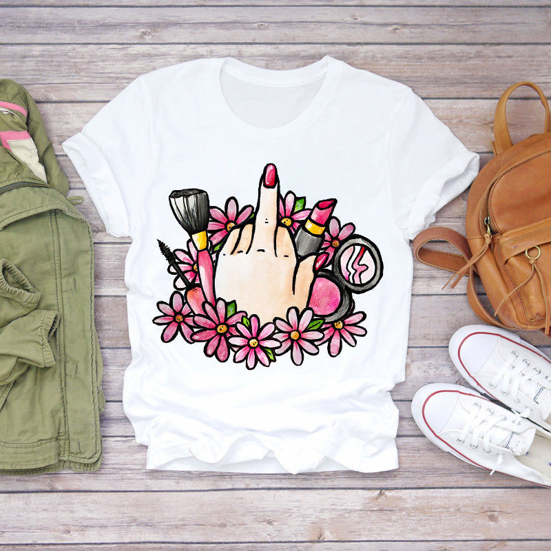 T-Shirts Top Fingernail Graphic Nail-Art Female Ladies Lady Summer Tee Make-Up-90s - Zalixer