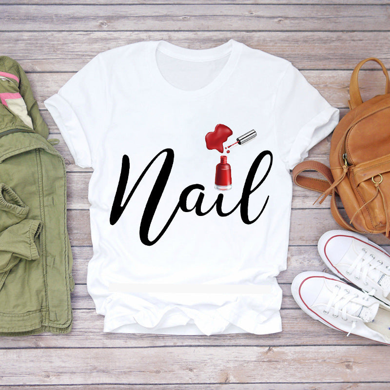 T-Shirts Top Fingernail Graphic Nail-Art Female Ladies Lady Summer Tee Make-Up-90s - Zalixer