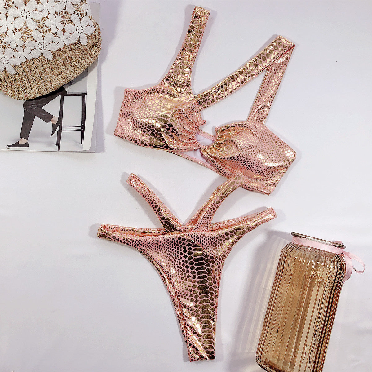 Sm-1952 Bikini Sexy Bikini Bronzing Fabric Snake Pattern Swimsuit Ladies One-Piece Swimwear New - Zalixer