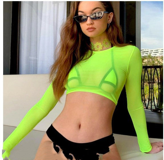 Fluorescent Bikini Through Transparent T-shirt - Zalixer