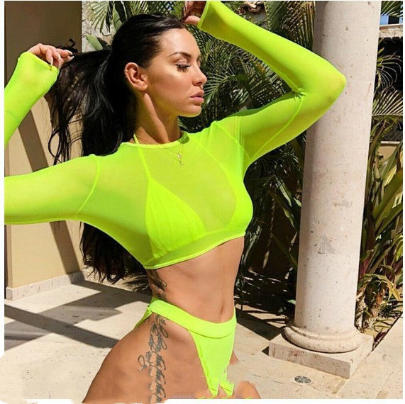 Fluorescent Bikini Through Transparent T-shirt - Zalixer