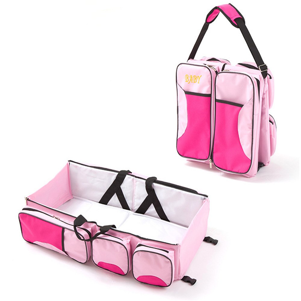 Baby Folding Bed Mommy Bag Portable One-shoulder Mom Bag Multifunctional Large Capacity Portable Outing - Zalixer