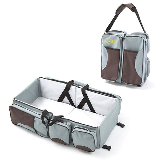 Baby Folding Bed Mommy Bag Portable One-shoulder Mom Bag Multifunctional Large Capacity Portable Outing - Zalixer