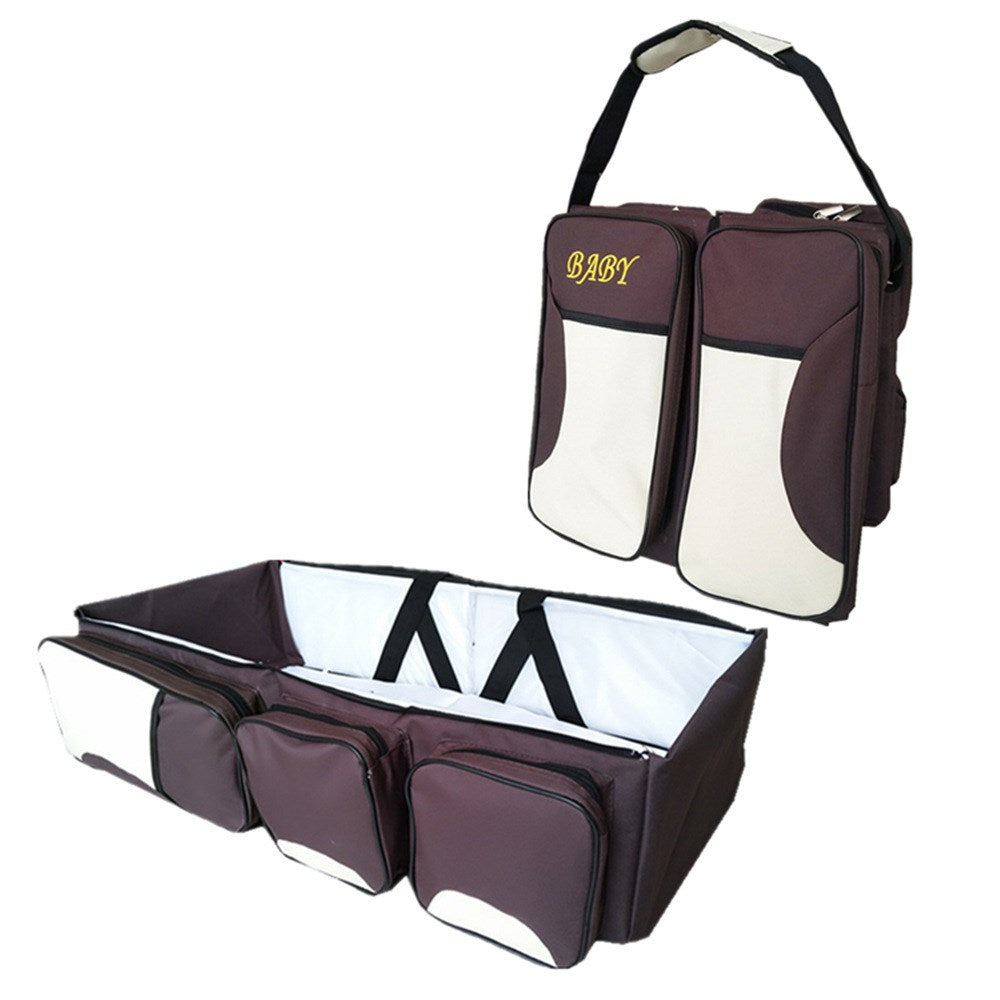 Baby Folding Bed Mommy Bag Portable One-shoulder Mom Bag Multifunctional Large Capacity Portable Outing - Zalixer