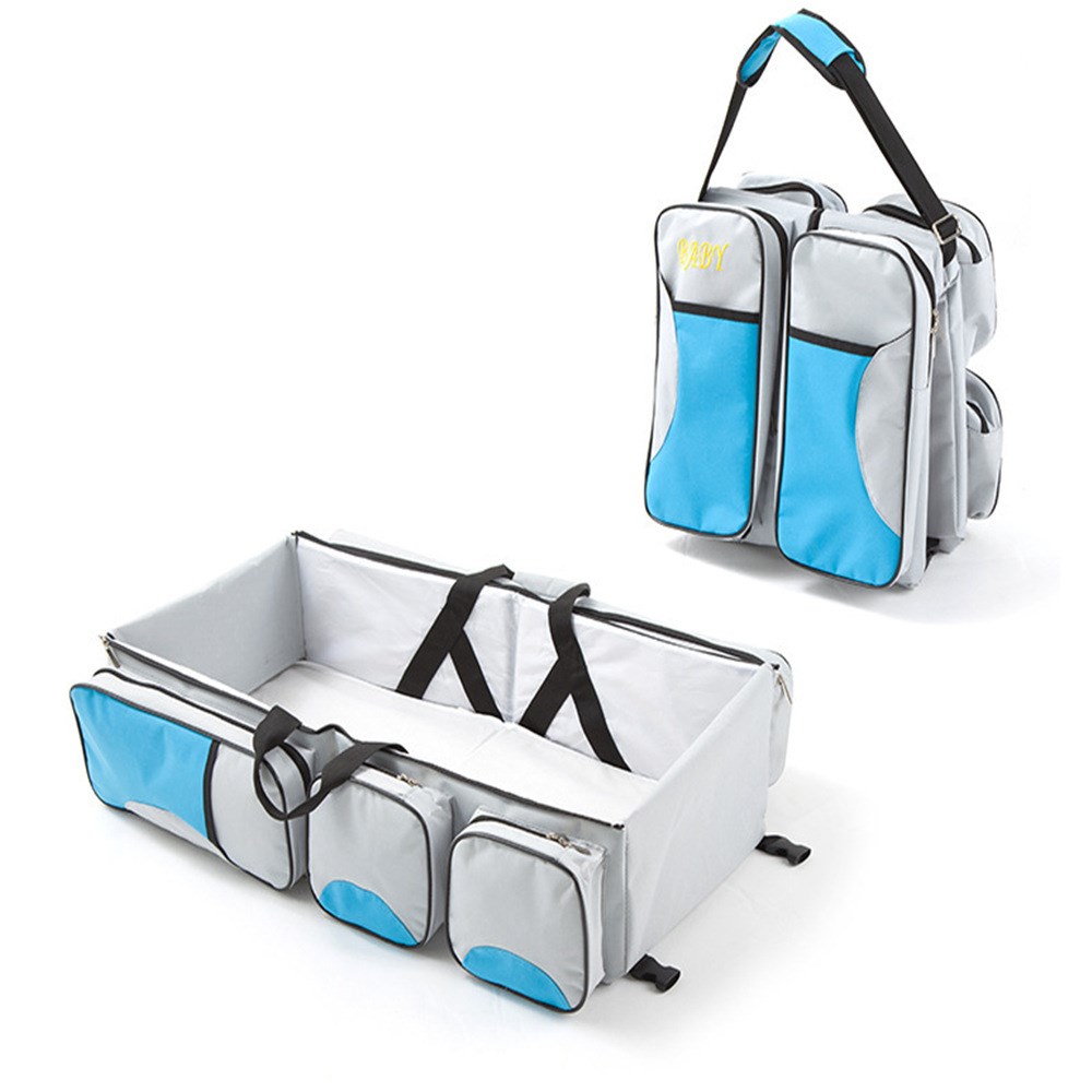 Baby Folding Bed Mommy Bag Portable One-shoulder Mom Bag Multifunctional Large Capacity Portable Outing - Zalixer