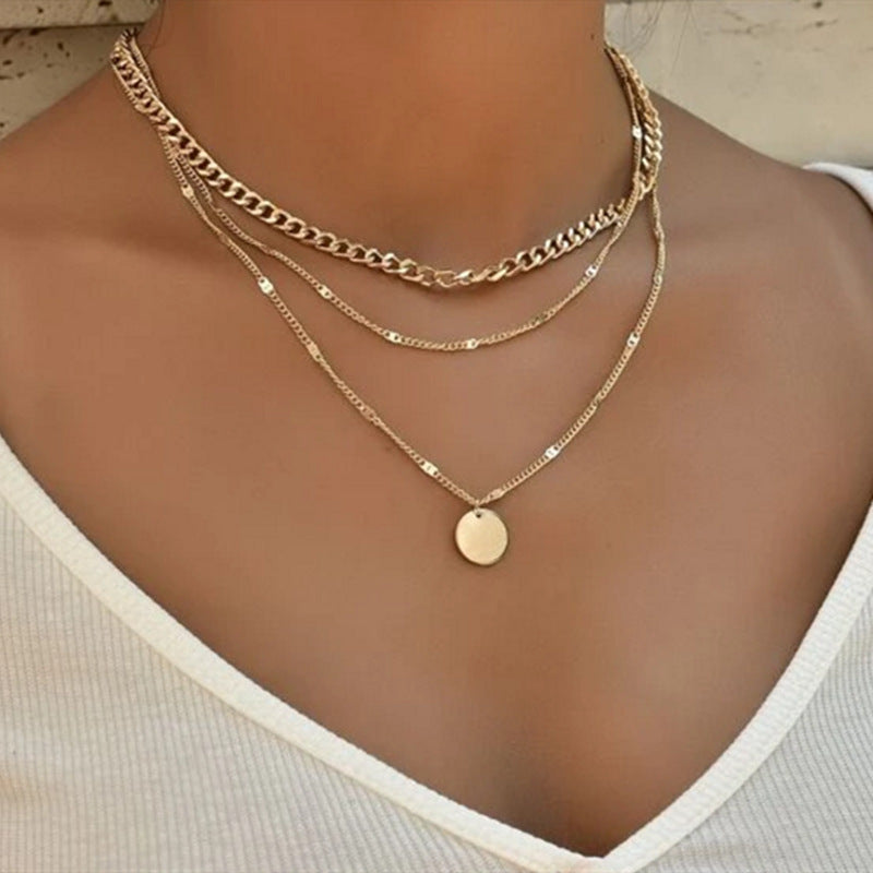Women's Multilayer Necklace Ins Fashion Disc Pendant Clavicle Necklace Chains Personality Jewelry - Zalixer