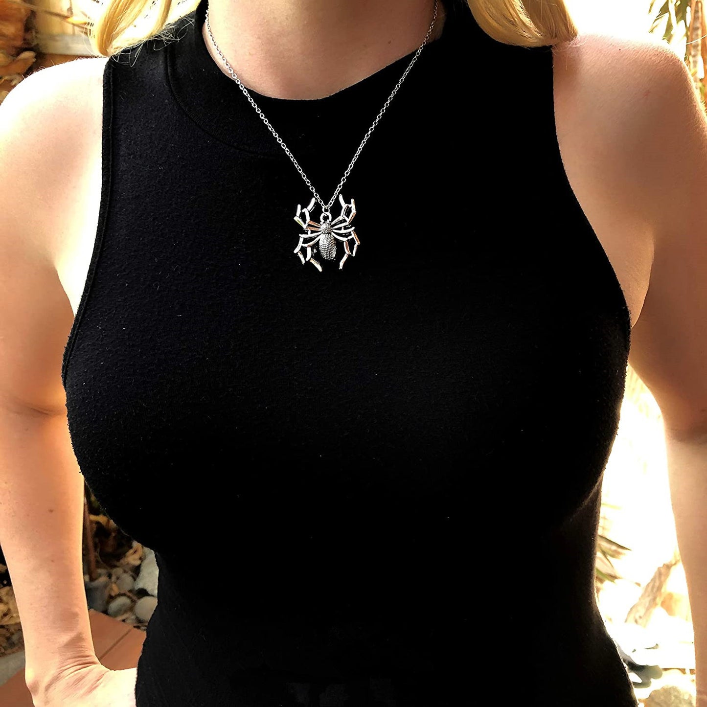 Necklace Jewelry Pendants Cross-Chain Spider Silver-Color Halloween Gift Womens Short - Zalixer