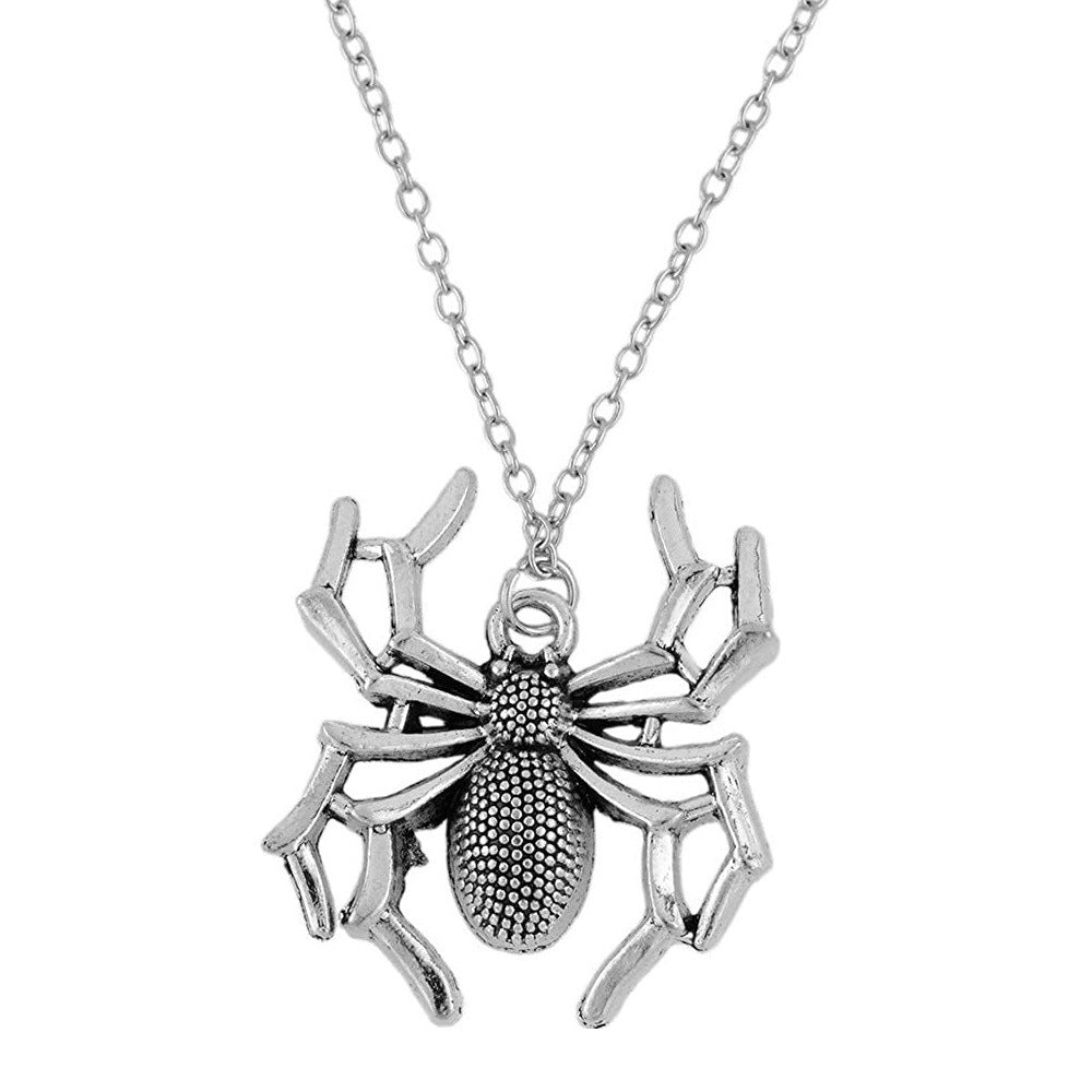 Necklace Jewelry Pendants Cross-Chain Spider Silver-Color Halloween Gift Womens Short - Zalixer
