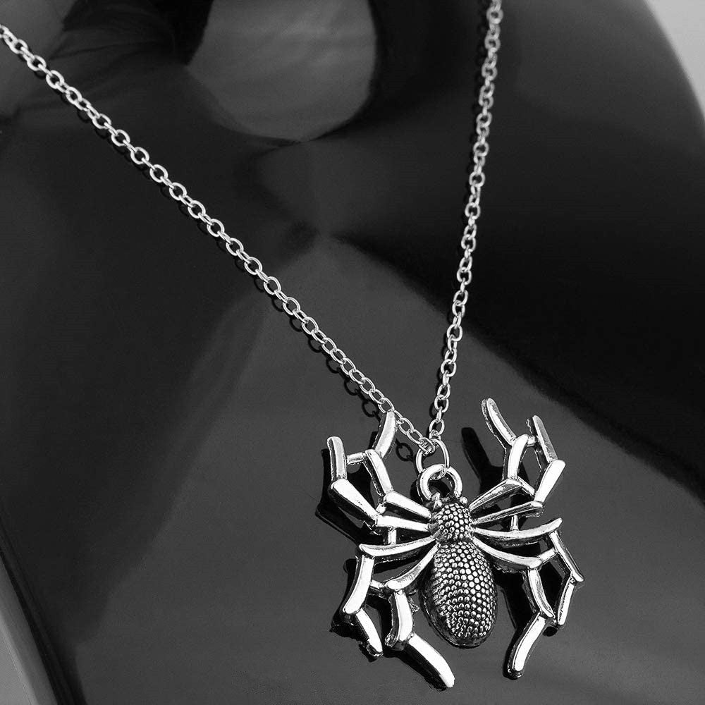 Necklace Jewelry Pendants Cross-Chain Spider Silver-Color Halloween Gift Womens Short - Zalixer