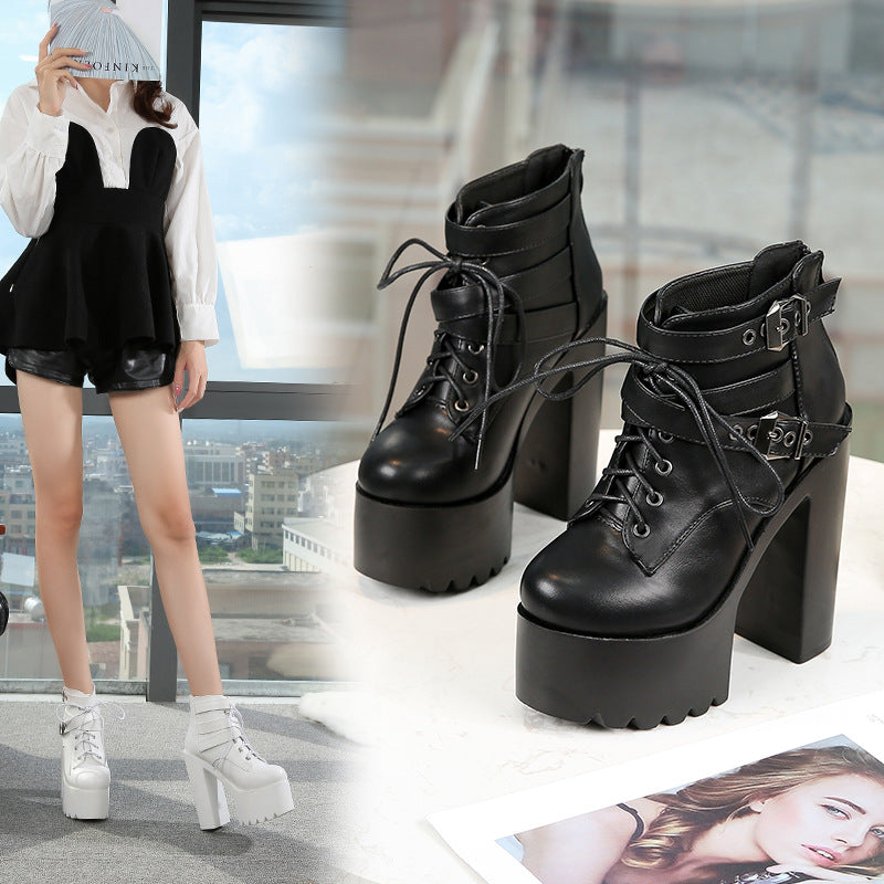 European And American Style Fashion Ankle Boots Thick With Short Boots 14 Cm Super High Heel Womens - Zalixer