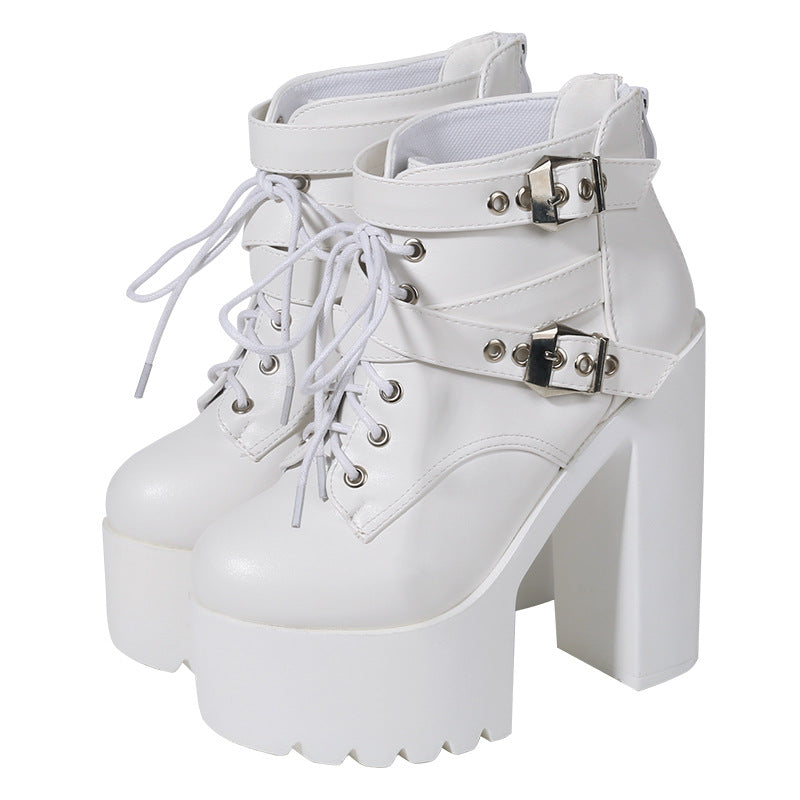 European And American Style Fashion Ankle Boots Thick With Short Boots 14 Cm Super High Heel Womens - Zalixer