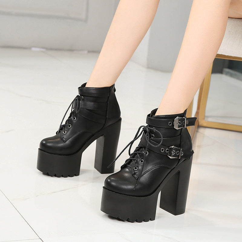 European And American Style Fashion Ankle Boots Thick With Short Boots 14 Cm Super High Heel Womens - Zalixer