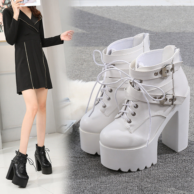 European And American Style Fashion Ankle Boots Thick With Short Boots 14 Cm Super High Heel Womens - Zalixer