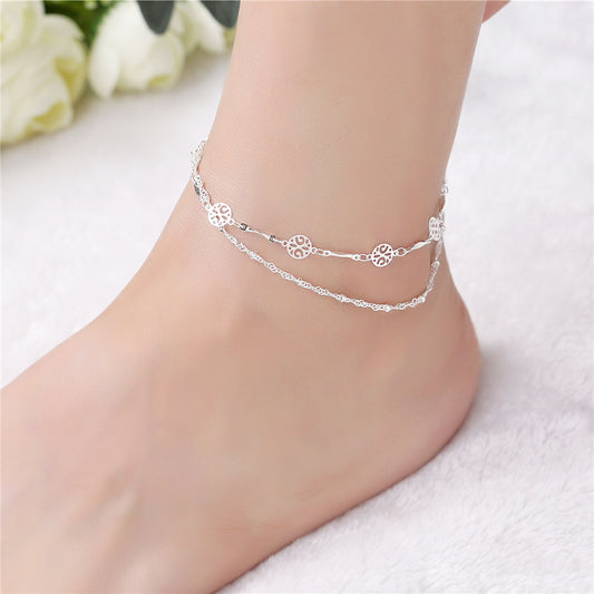 Hollow Anklet Clip Bead Silver Jewelry - Zalixer