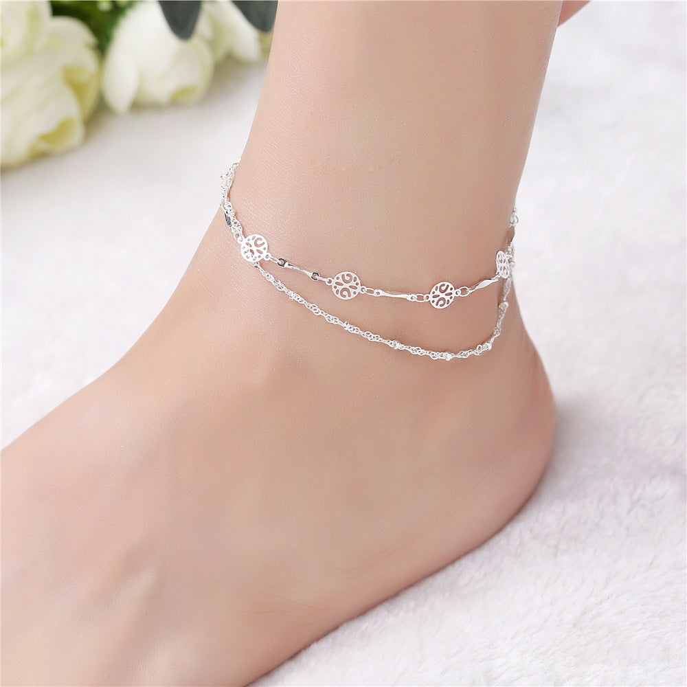 Hollow Anklet Clip Bead Silver Jewelry - Zalixer
