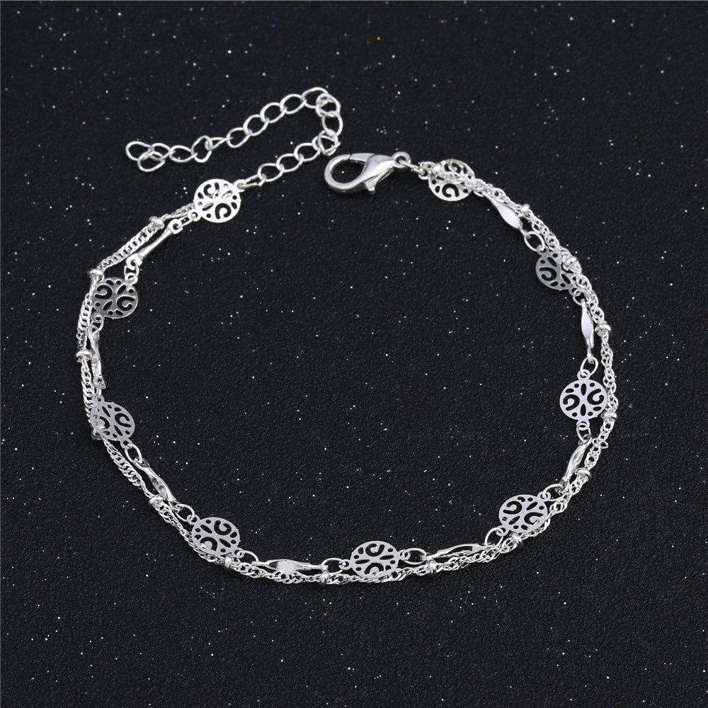 Hollow Anklet Clip Bead Silver Jewelry - Zalixer