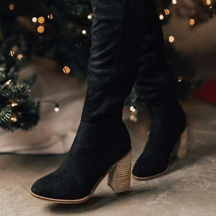 Womens Boots Shoes Heeled Knee High Elegant Solid Color Zipper - Zalixer