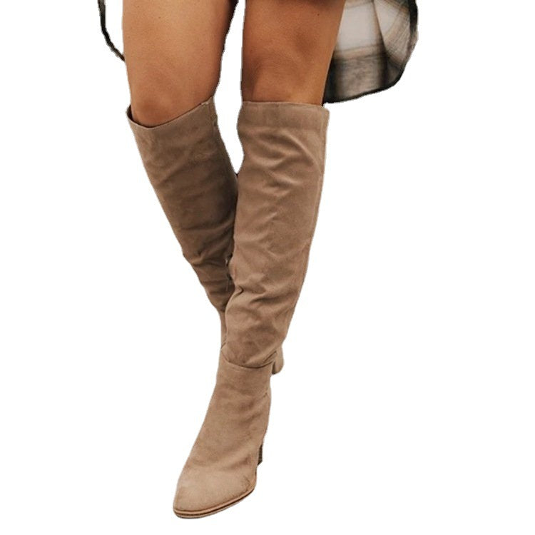 Womens Boots Shoes Heeled Knee High Elegant Solid Color Zipper - Zalixer
