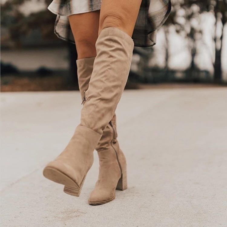 Womens Boots Shoes Heeled Knee High Elegant Solid Color Zipper - Zalixer