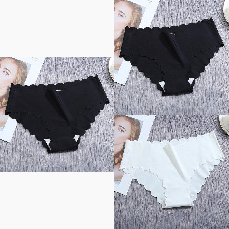 Ruffle Ice Silk Underwear Women's Girls Shorts Package Seamless Underwear Smooth Satin Ladies Underwear Set - Zalixer