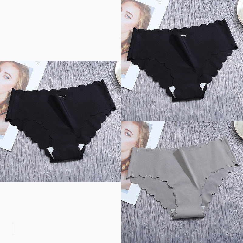 Ruffle Ice Silk Underwear Women's Girls Shorts Package Seamless Underwear Smooth Satin Ladies Underwear Set - Zalixer