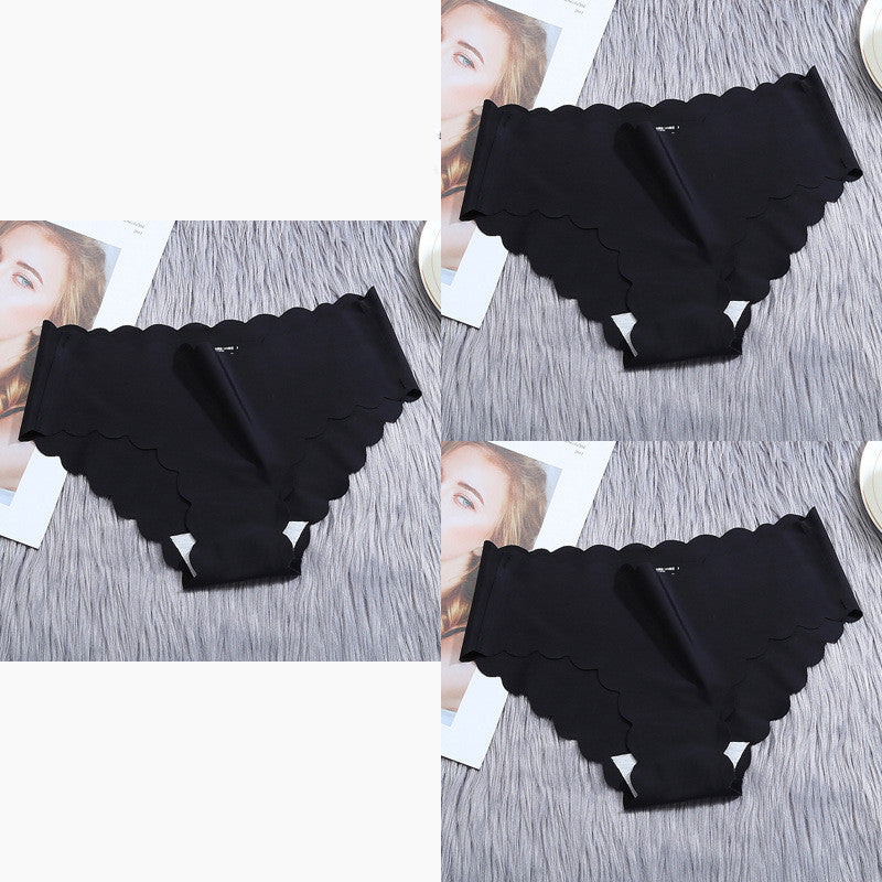 Ruffle Ice Silk Underwear Women's Girls Shorts Package Seamless Underwear Smooth Satin Ladies Underwear Set - Zalixer
